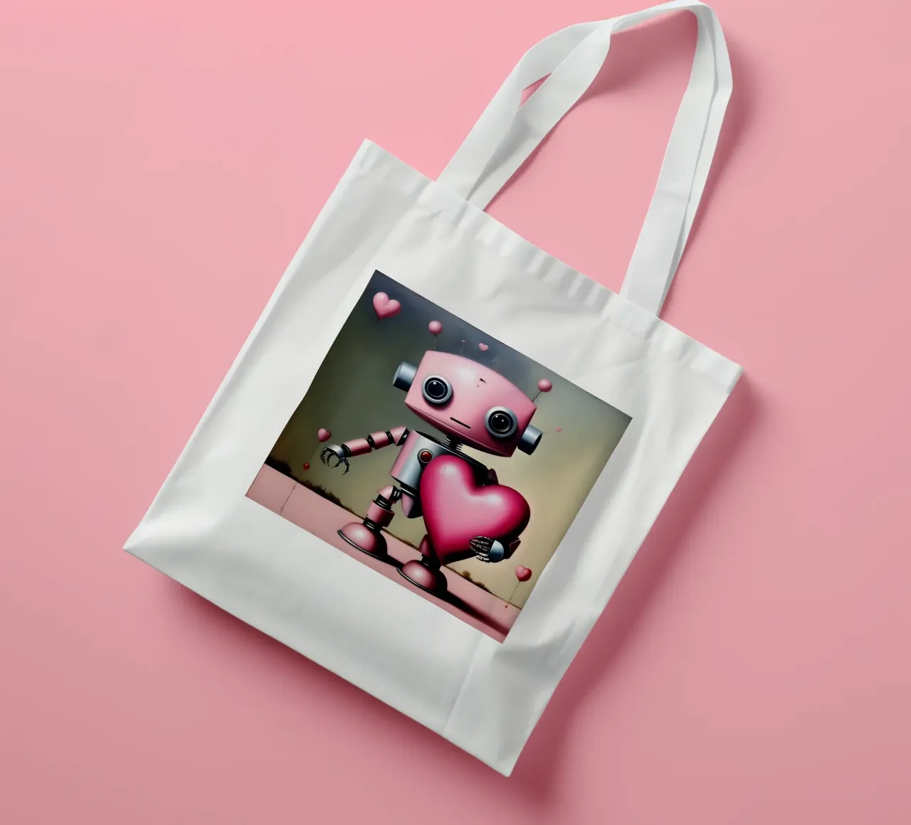 Robot con un cuore_18 borsa in juta da Pink- und LoveArt by LK