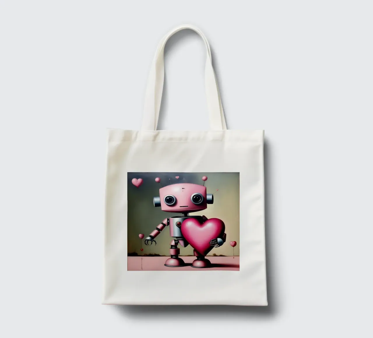 Robot con un cuore_18 borsa in juta da Pink- und LoveArt by LK