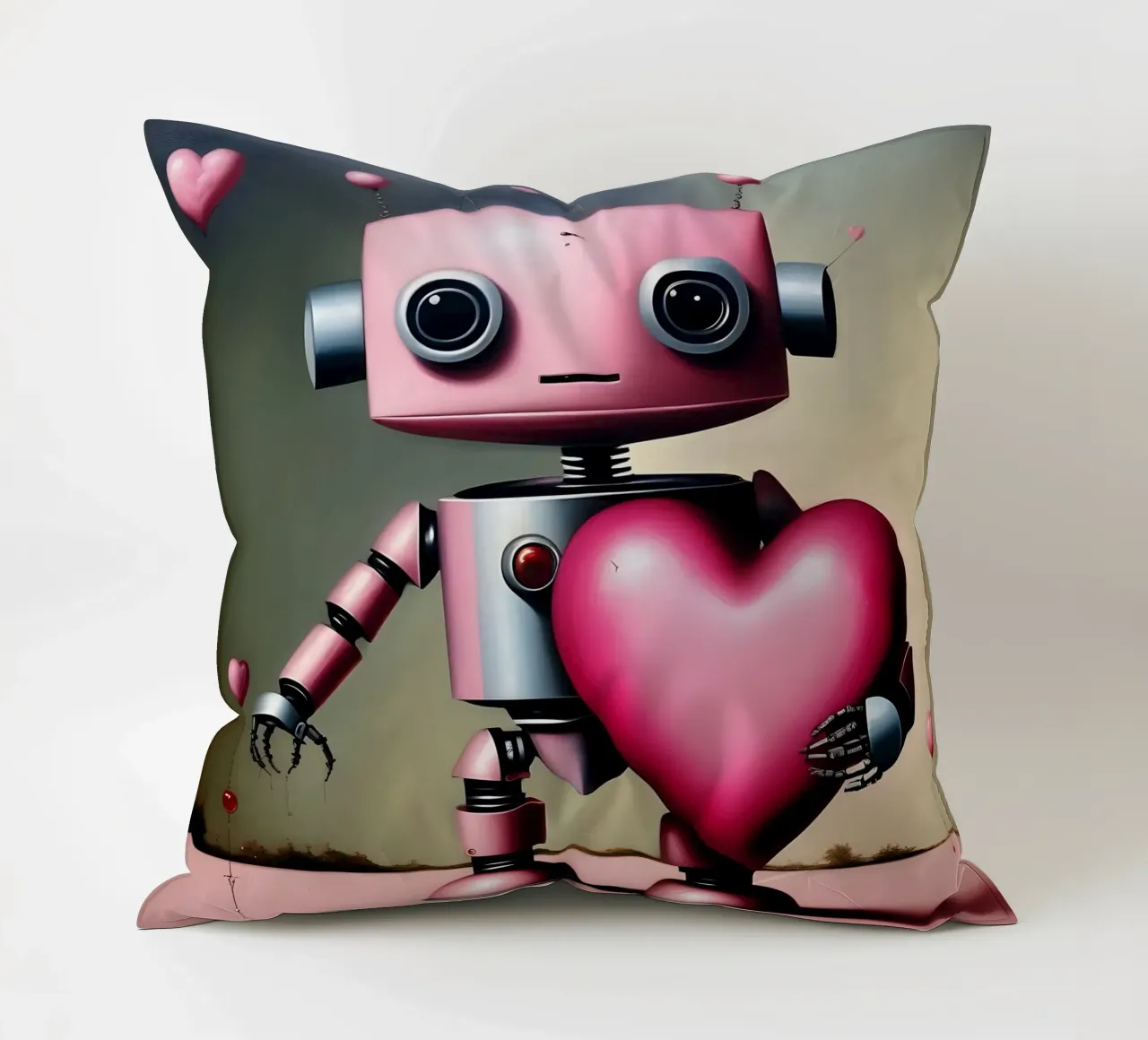 Robot con un cuore_18 cuscino da Pink- und LoveArt by LK