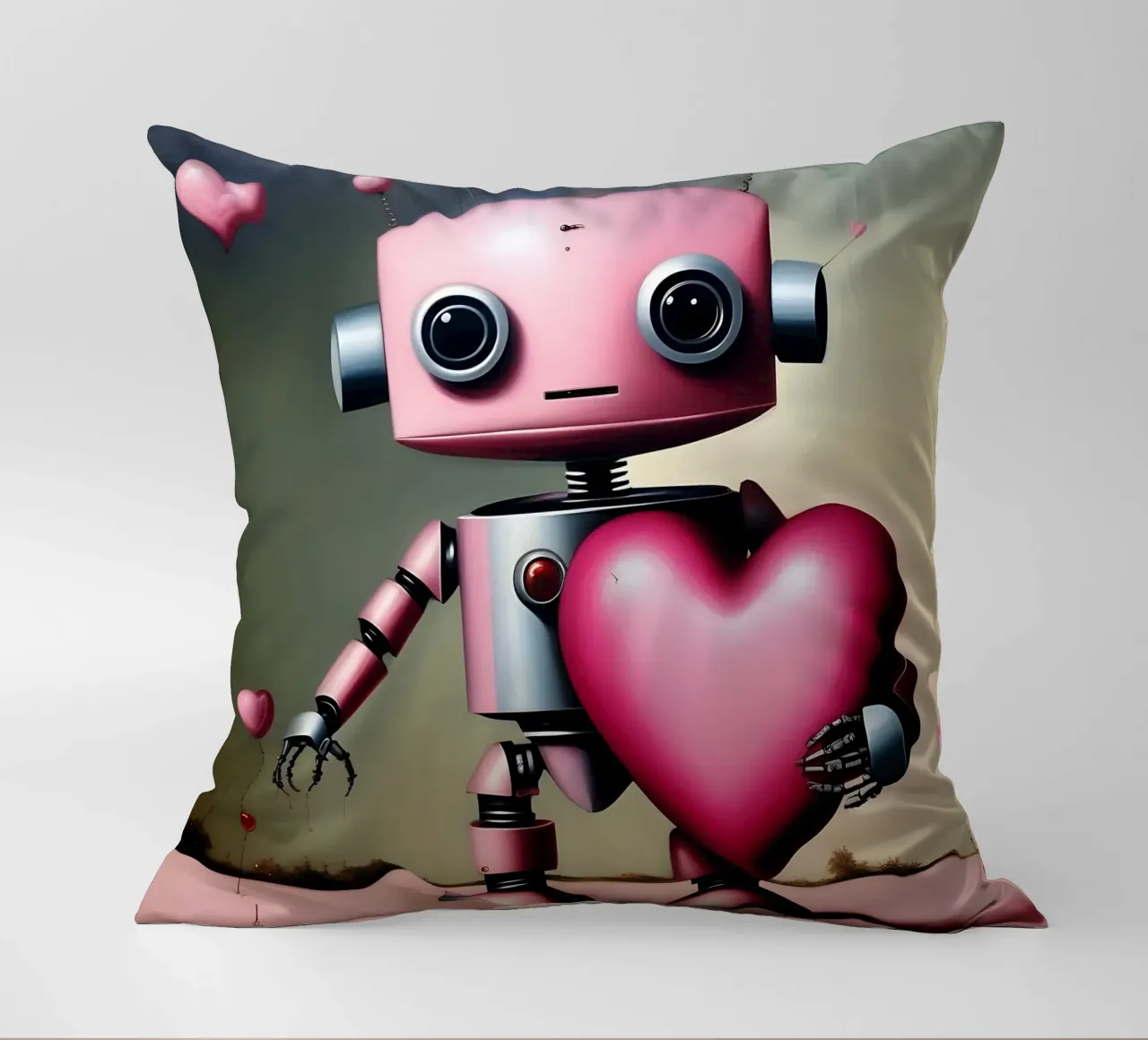 Robot con un cuore_18 cuscino da Pink- und LoveArt by LK