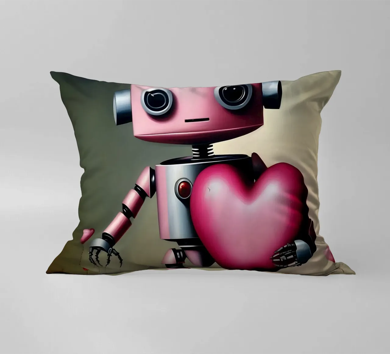 Robot con un cuore_18 cuscino da Pink- und LoveArt by LK