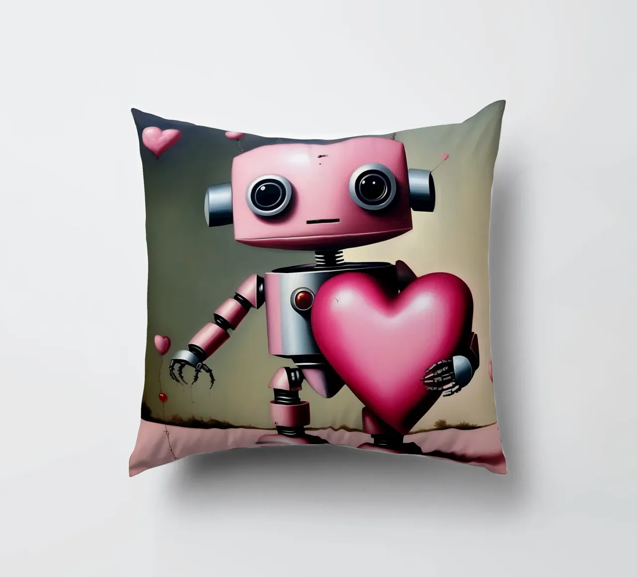 Robot con un cuore_18 cuscino da Pink- und LoveArt by LK