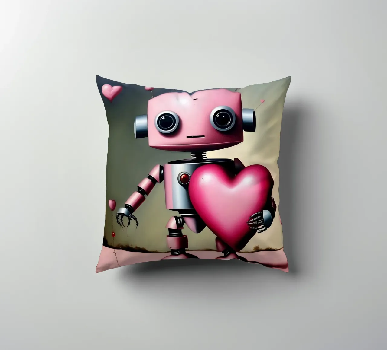 Robot con un cuore_18 cuscino da Pink- und LoveArt by LK