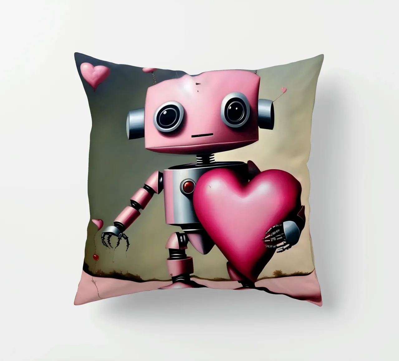Robot con un cuore_18 cuscino da Pink- und LoveArt by LK