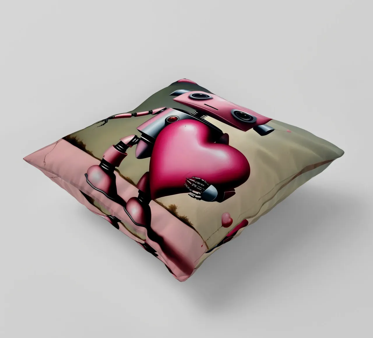 Robot con un cuore_18 cuscino da Pink- und LoveArt by LK