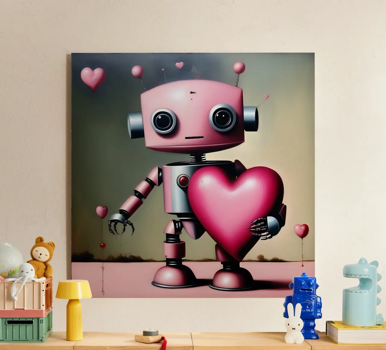 Robot con un cuore_18 plexiglass da Pink- und LoveArt by LK
