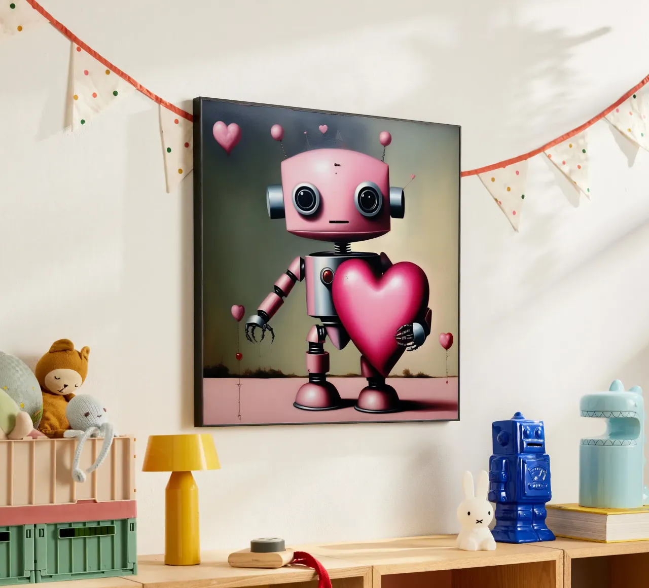 Roboter mit Herz_18 Alu-Dibond von Pink- und LoveArt by LK