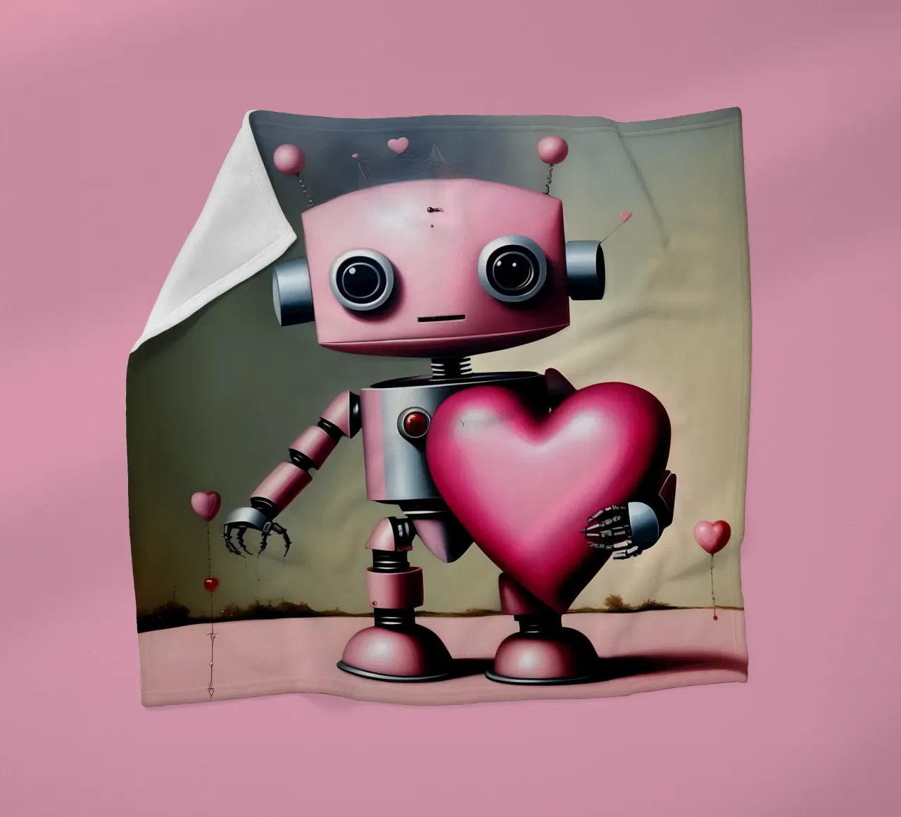 Robot con un cuore_18 coperta in pile da Pink- und LoveArt by LK