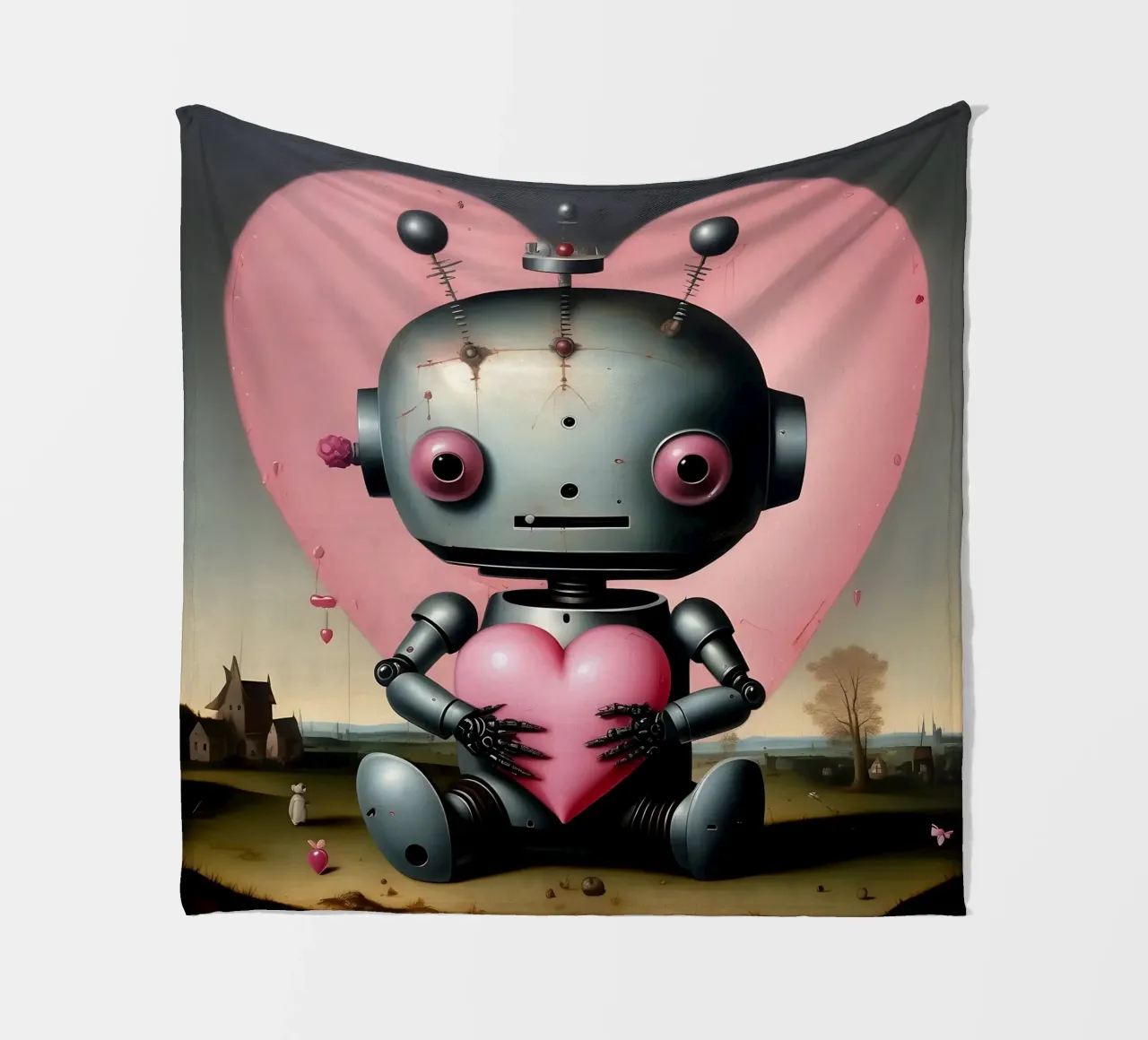 Robot con un cuore_19 coperta in pile da Pink- und LoveArt by LK