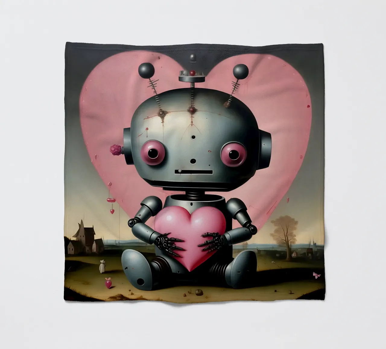 Robot con un cuore_19 coperta in pile da Pink- und LoveArt by LK