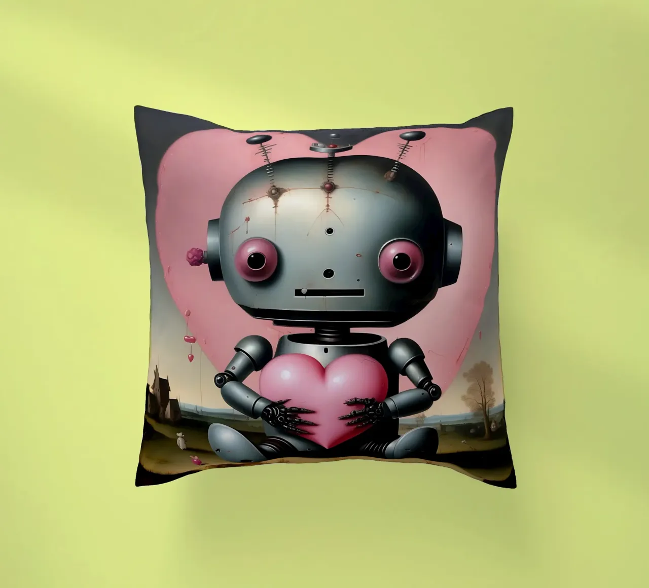 Robot con un cuore_19 cuscino da Pink- und LoveArt by LK