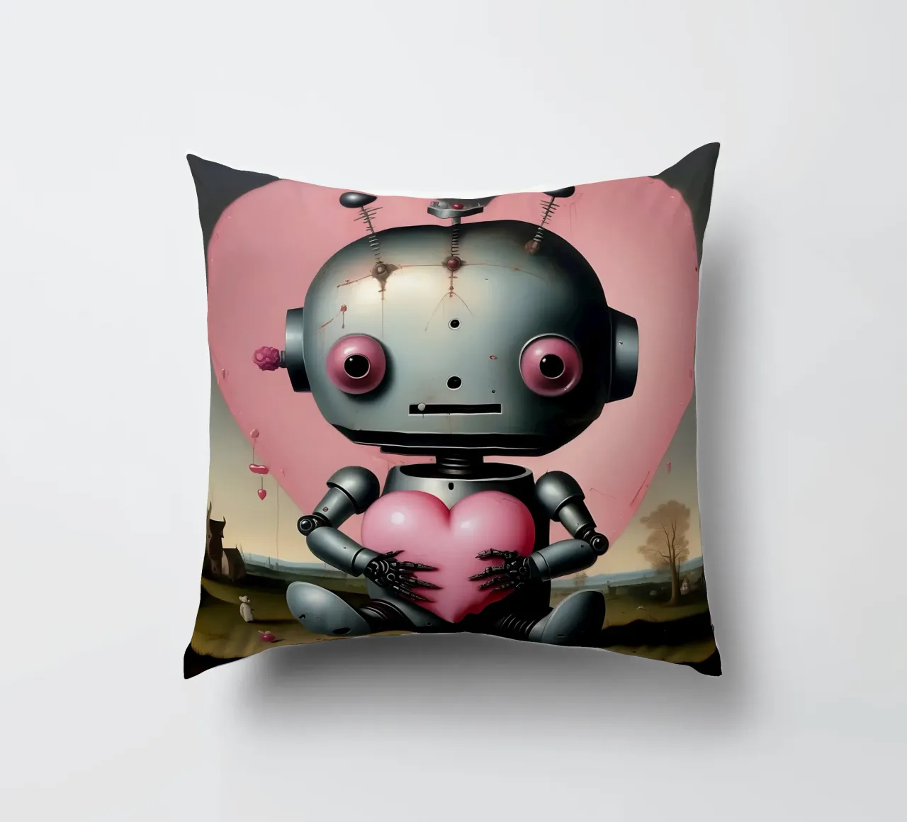 Robot con un cuore_19 cuscino da Pink- und LoveArt by LK