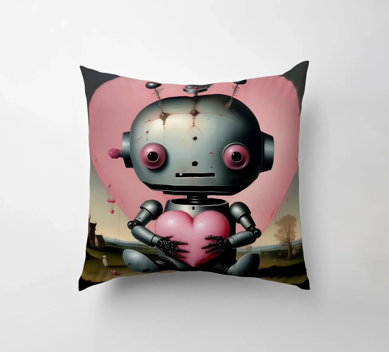 Robot con un cuore_19 cuscino da Pink- und LoveArt by LK