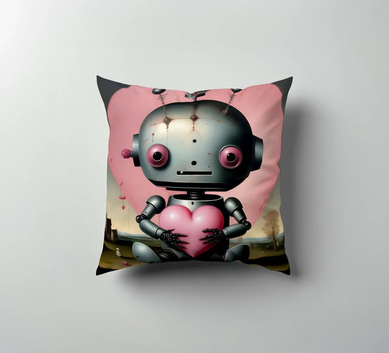 Robot con un cuore_19 cuscino da Pink- und LoveArt by LK
