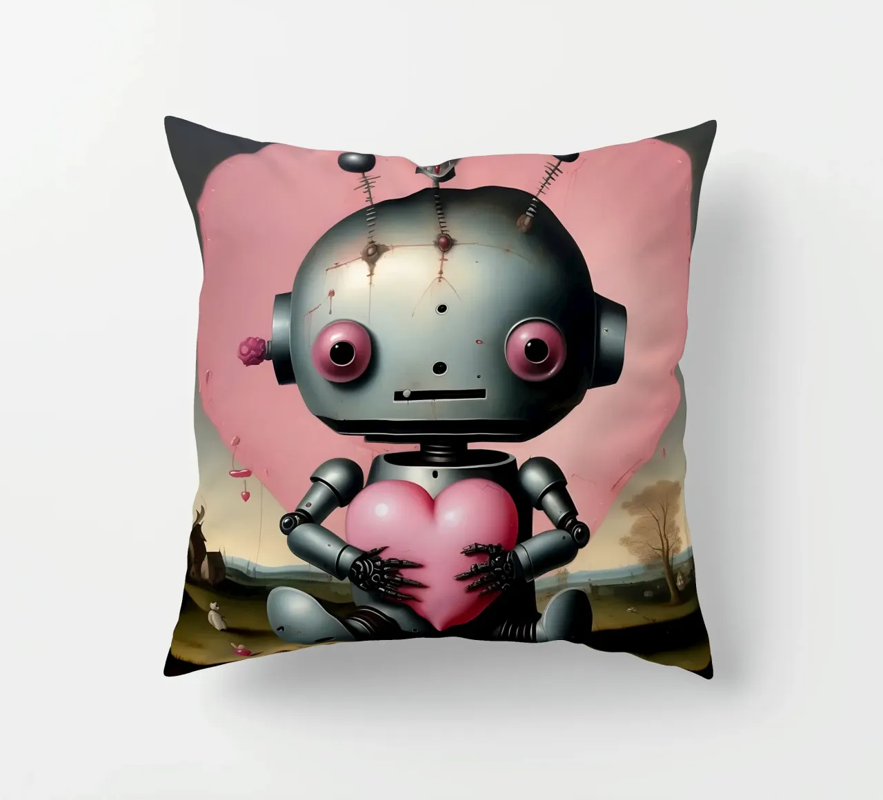 Robot con un cuore_19 cuscino da Pink- und LoveArt by LK