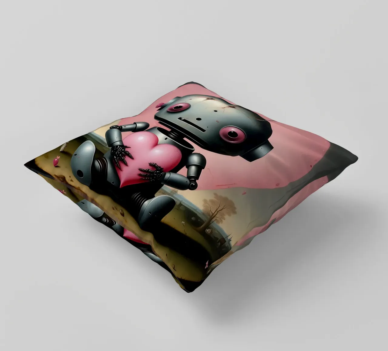 Robot con un cuore_19 cuscino da Pink- und LoveArt by LK