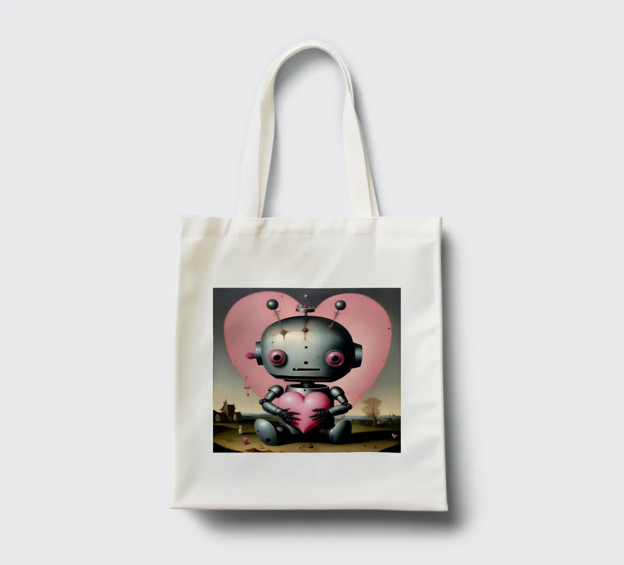 Robot con un cuore_19 borsa in juta da Pink- und LoveArt by LK