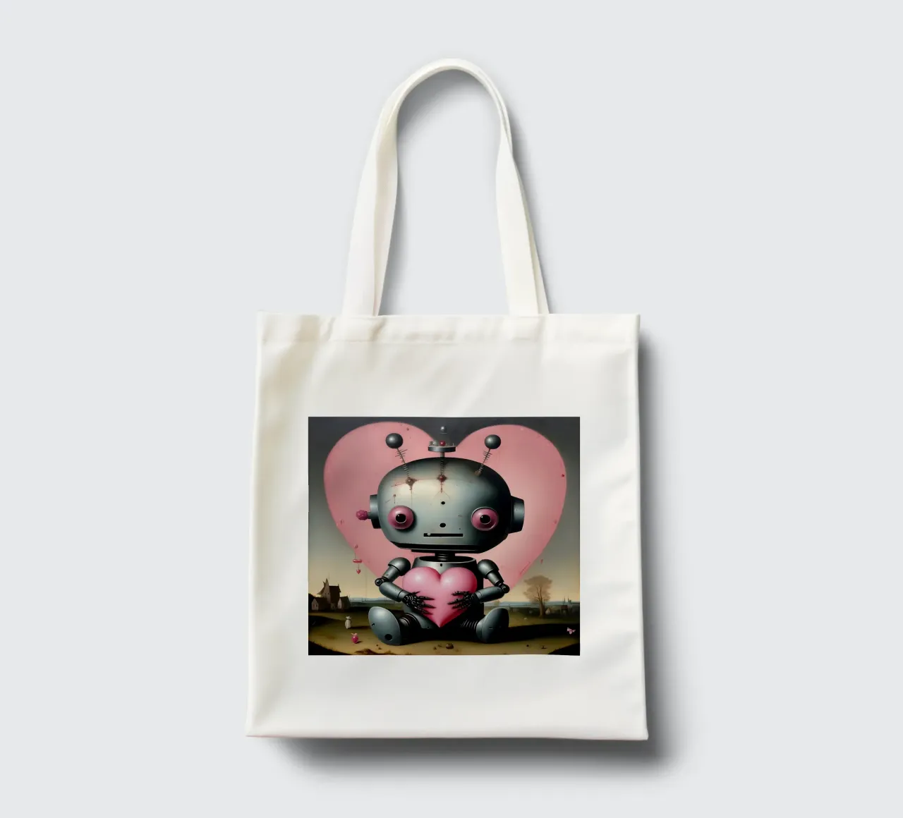 Robot con un cuore_19 borsa in juta da Pink- und LoveArt by LK