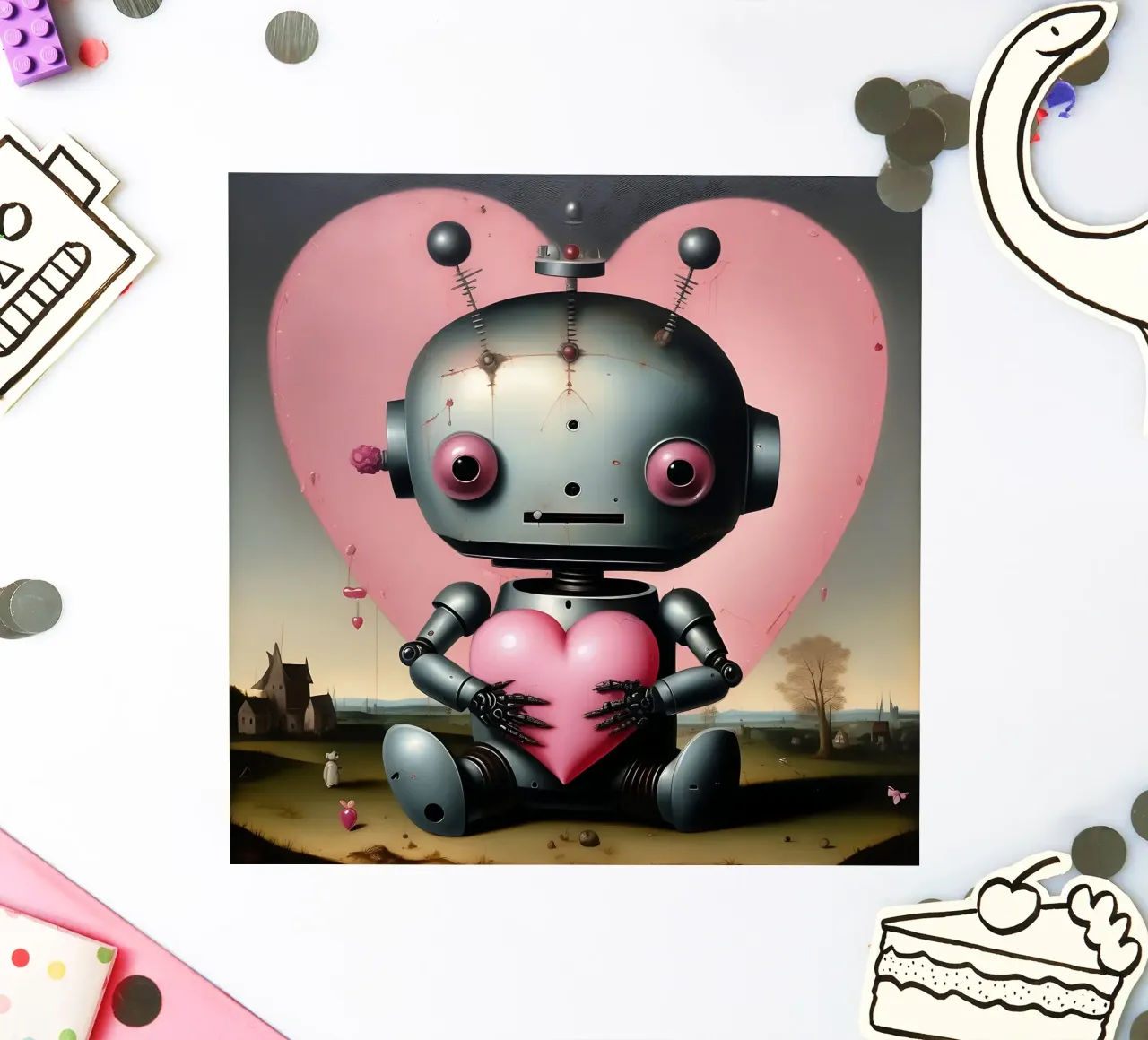 Robot con un cuore_19 adesivo da Pink- und LoveArt by LK