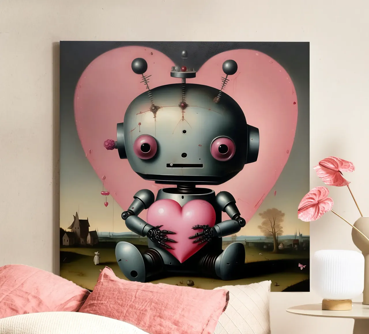 Robot con un cuore_19 tela da Pink- und LoveArt by LK