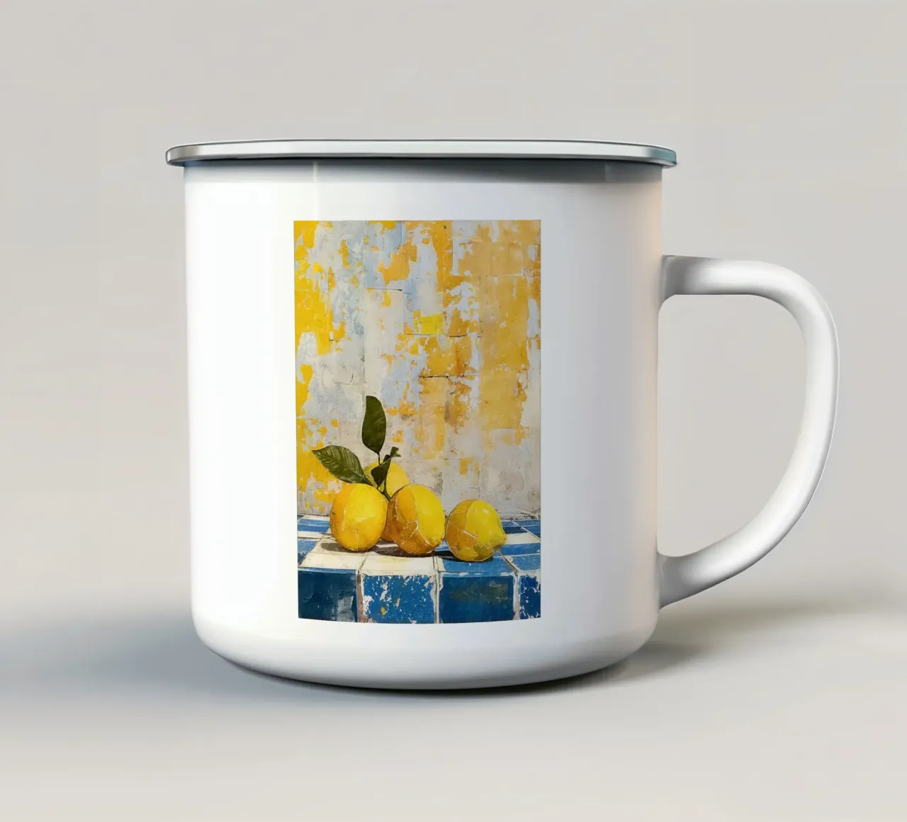 Bright lemons with green leaves tazza in smalto da LisaArtes