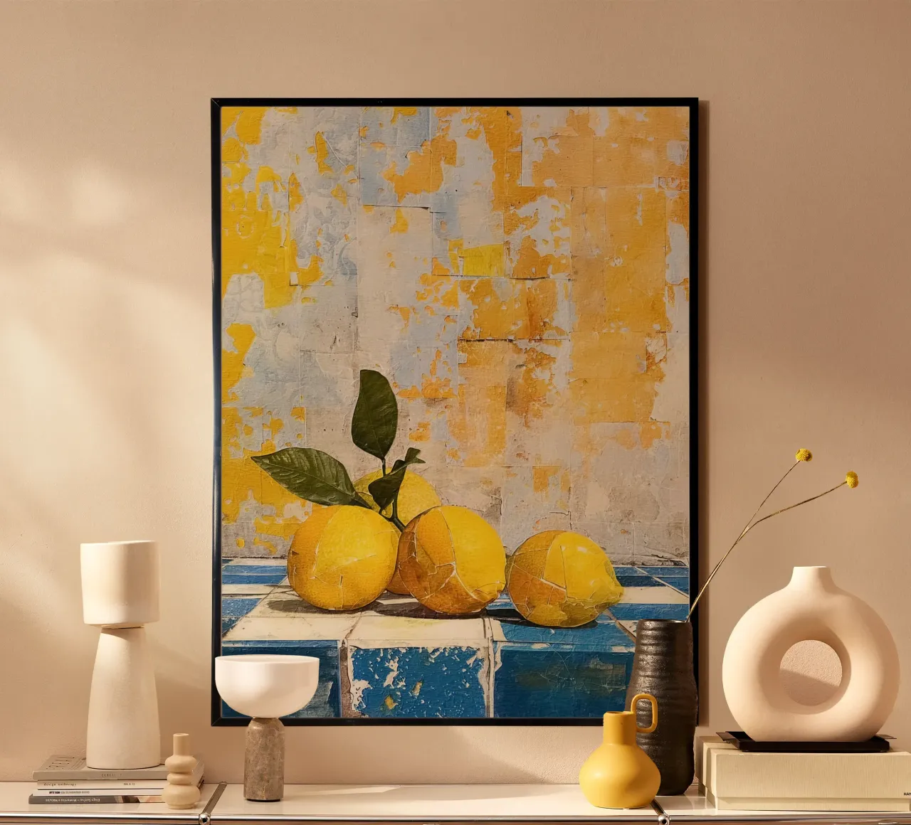 Bright lemons with green leaves Poster von LisaArtes