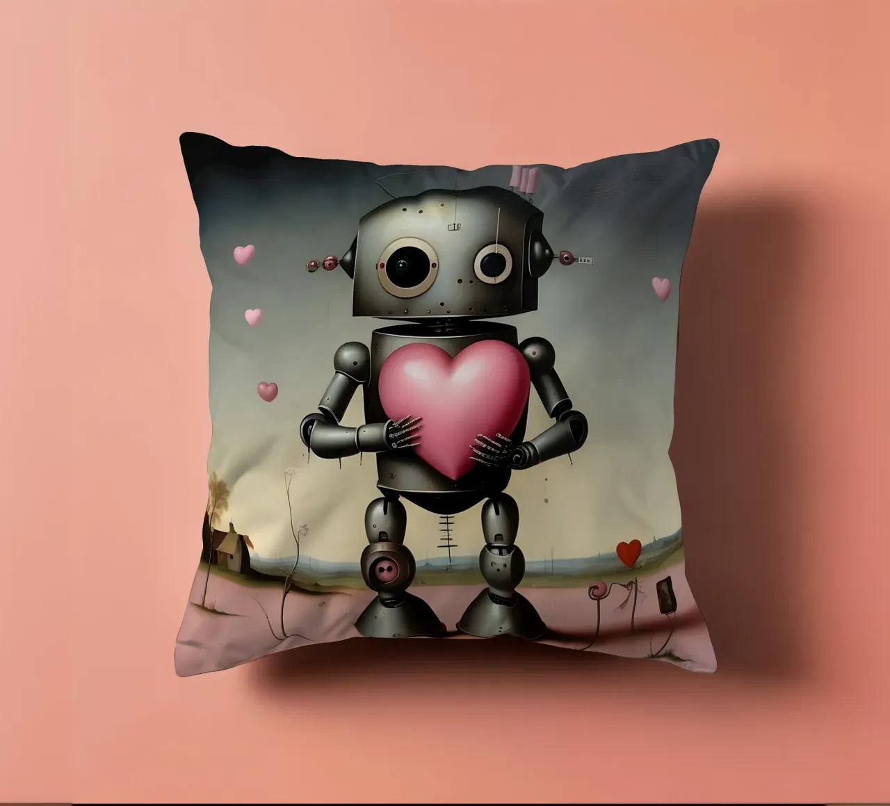 Robot con un cuore_20 cuscino da Pink- und LoveArt by LK