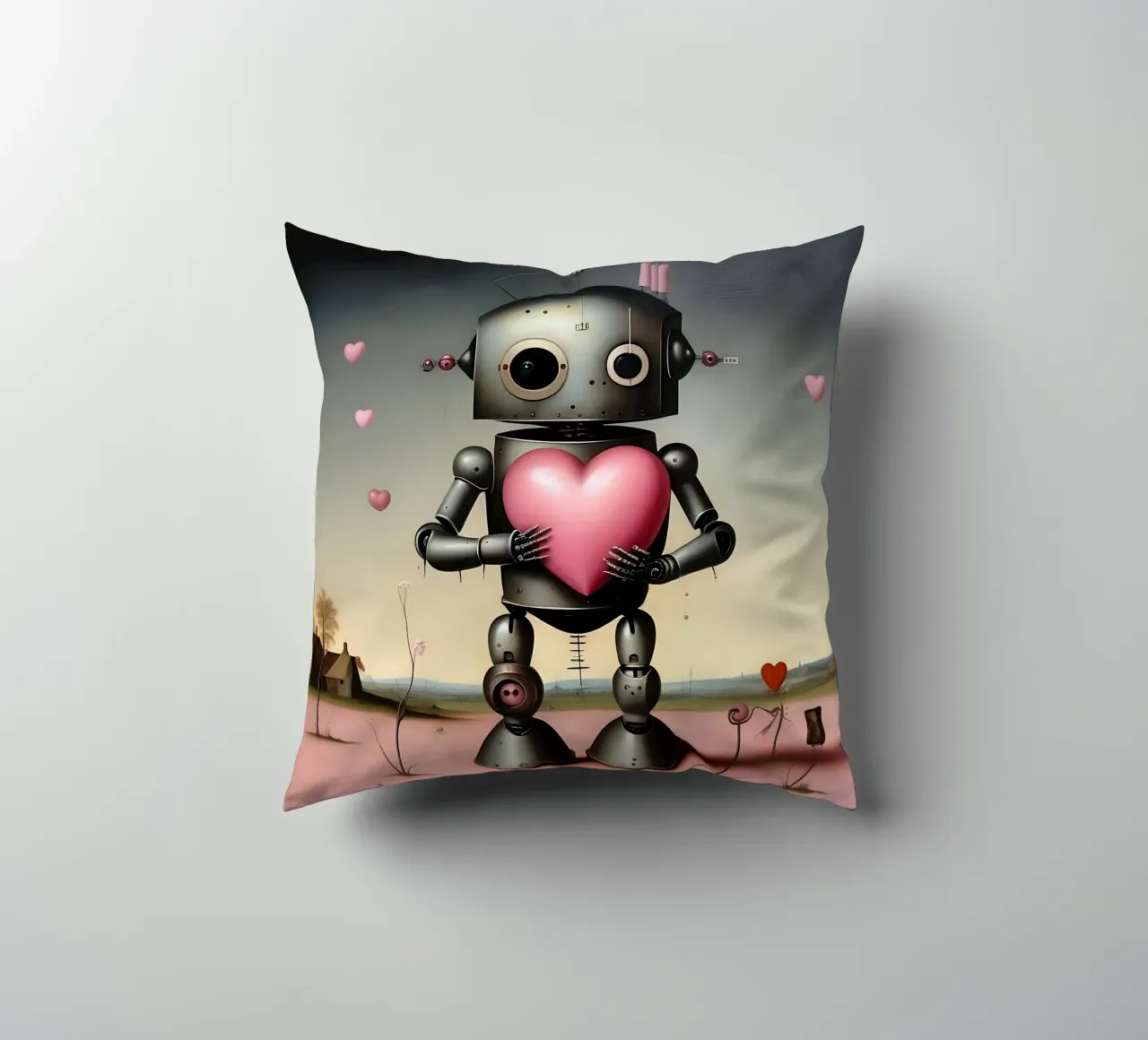 Robot con un cuore_20 cuscino da Pink- und LoveArt by LK