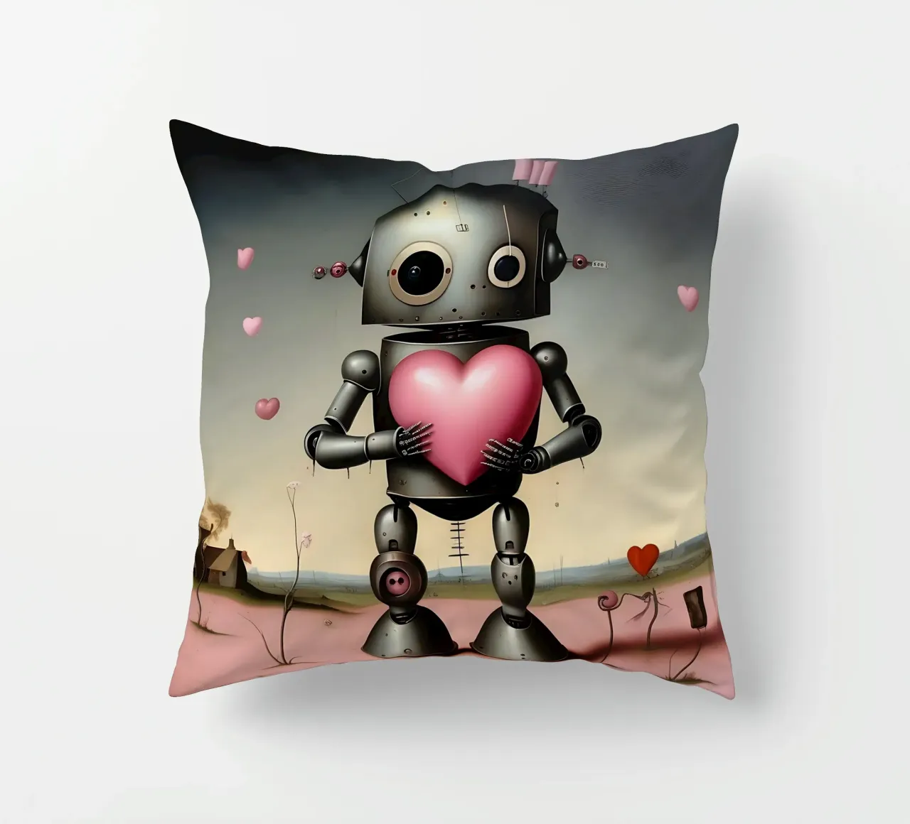 Robot con un cuore_20 cuscino da Pink- und LoveArt by LK