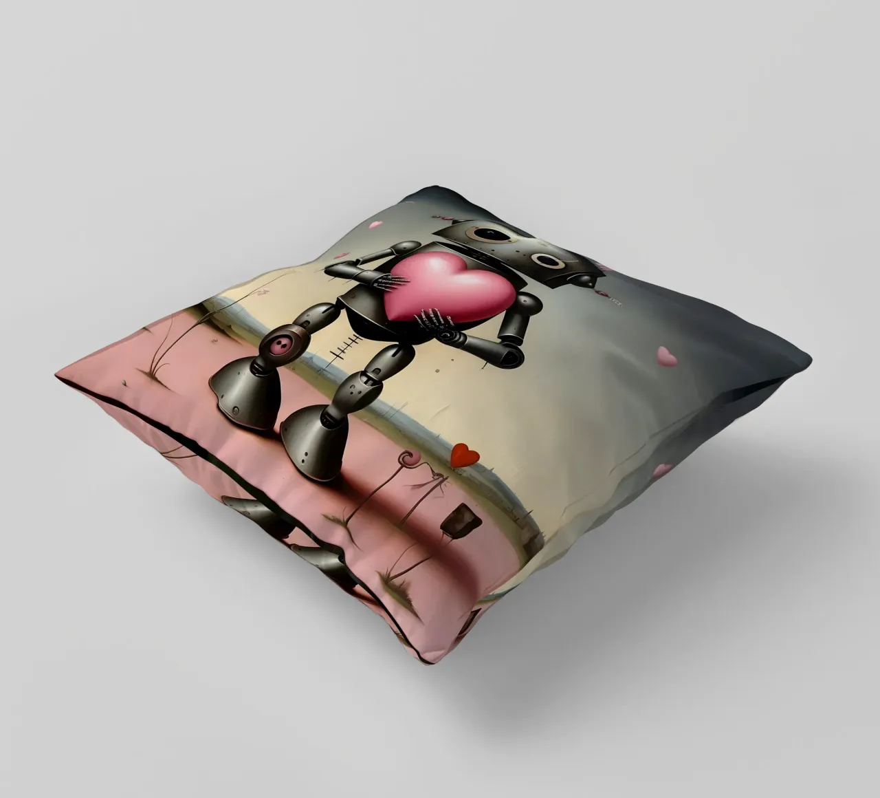 Robot con un cuore_20 cuscino da Pink- und LoveArt by LK