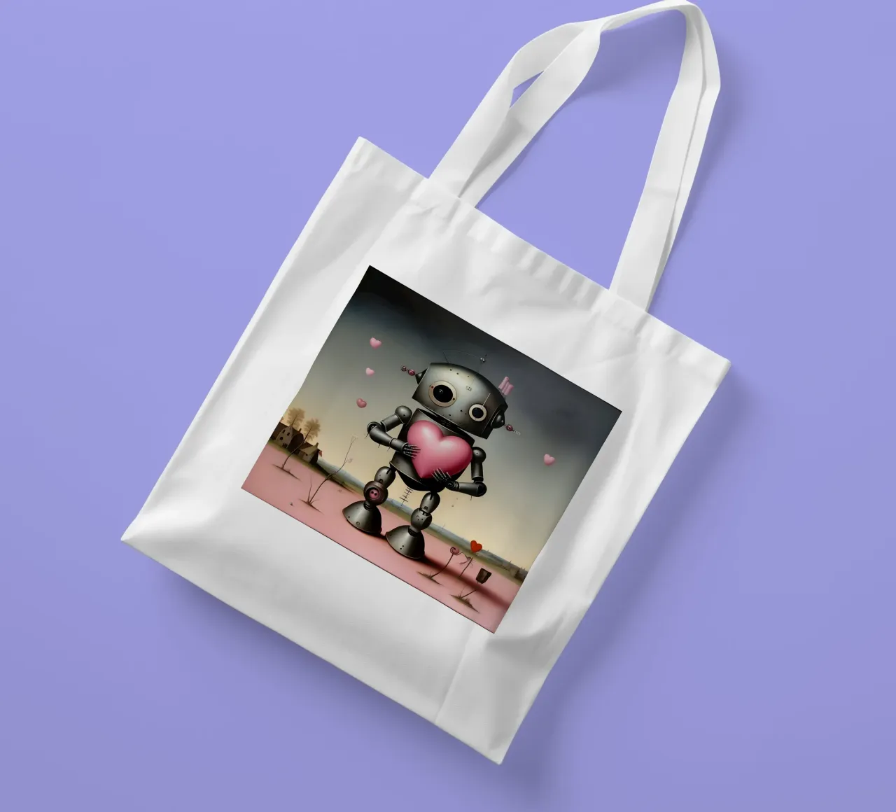 Robot con un cuore_20 borsa in juta da Pink- und LoveArt by LK