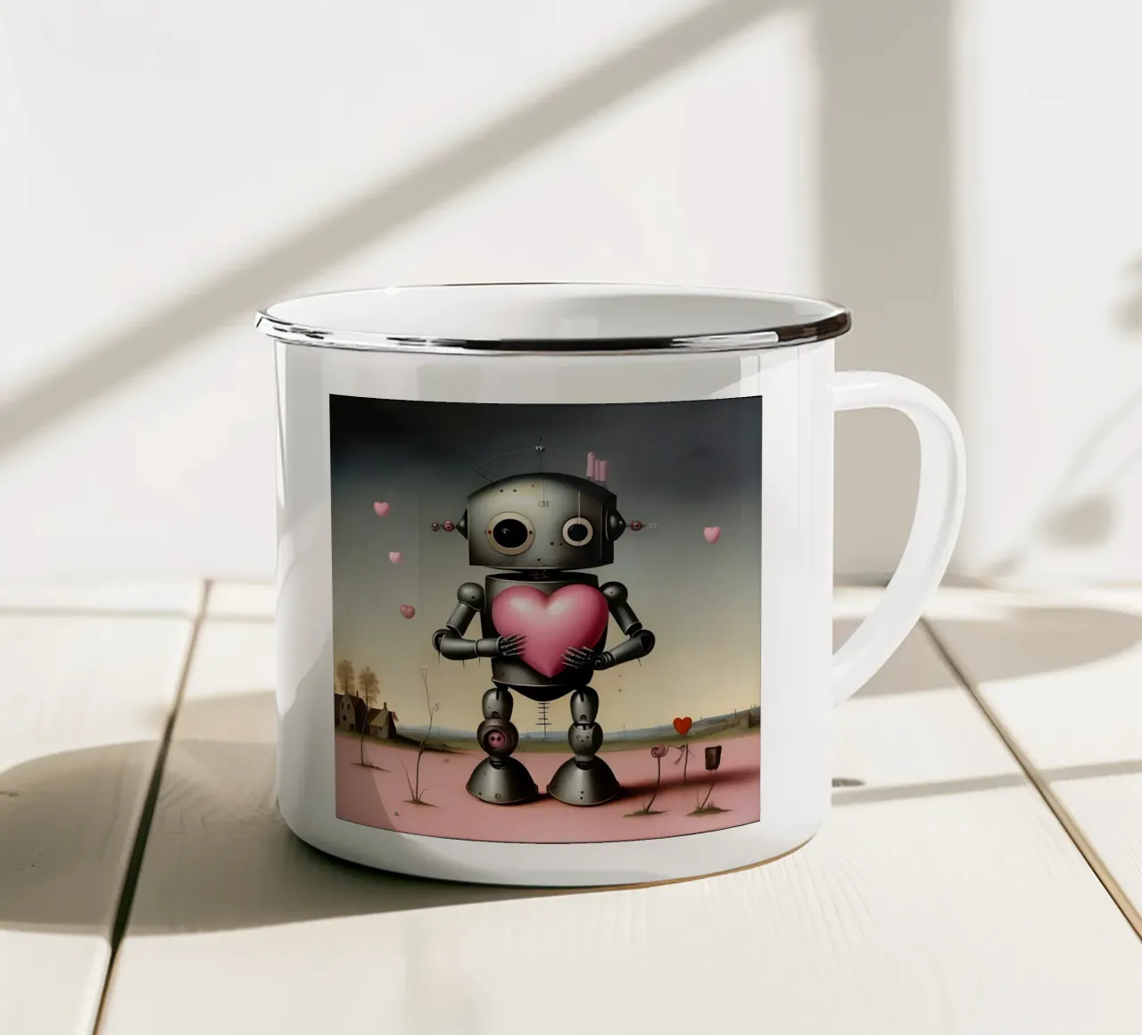 Robot con un cuore_20 tazza in smalto da Pink- und LoveArt by LK