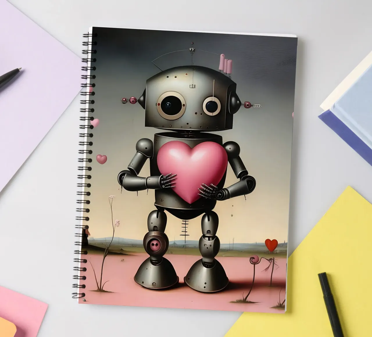 Robot with a heart_20 spiral notebook by Pink- und LoveArt by LK