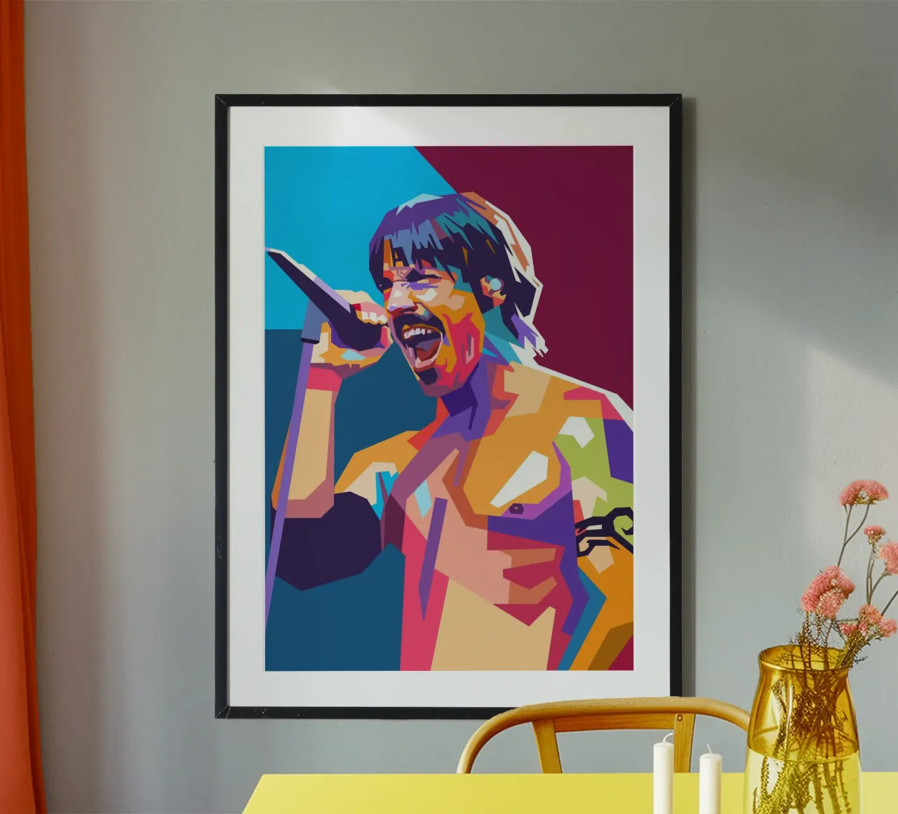 Anthony Kiedis Peperoncino rosso poster con telaio in alluminio da Hantamrata