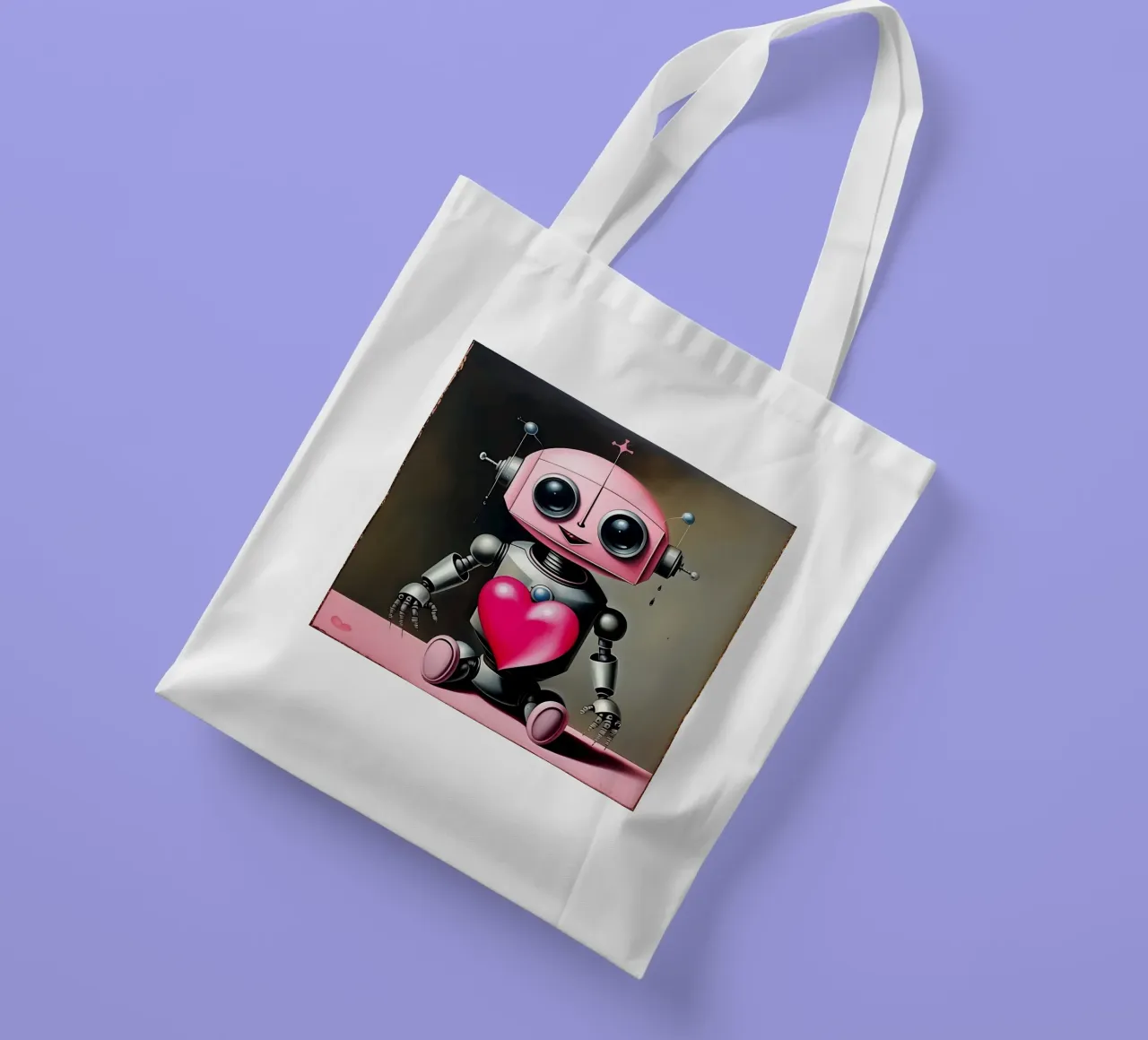 Robot con un cuore_21 borsa in juta da Pink- und LoveArt by LK