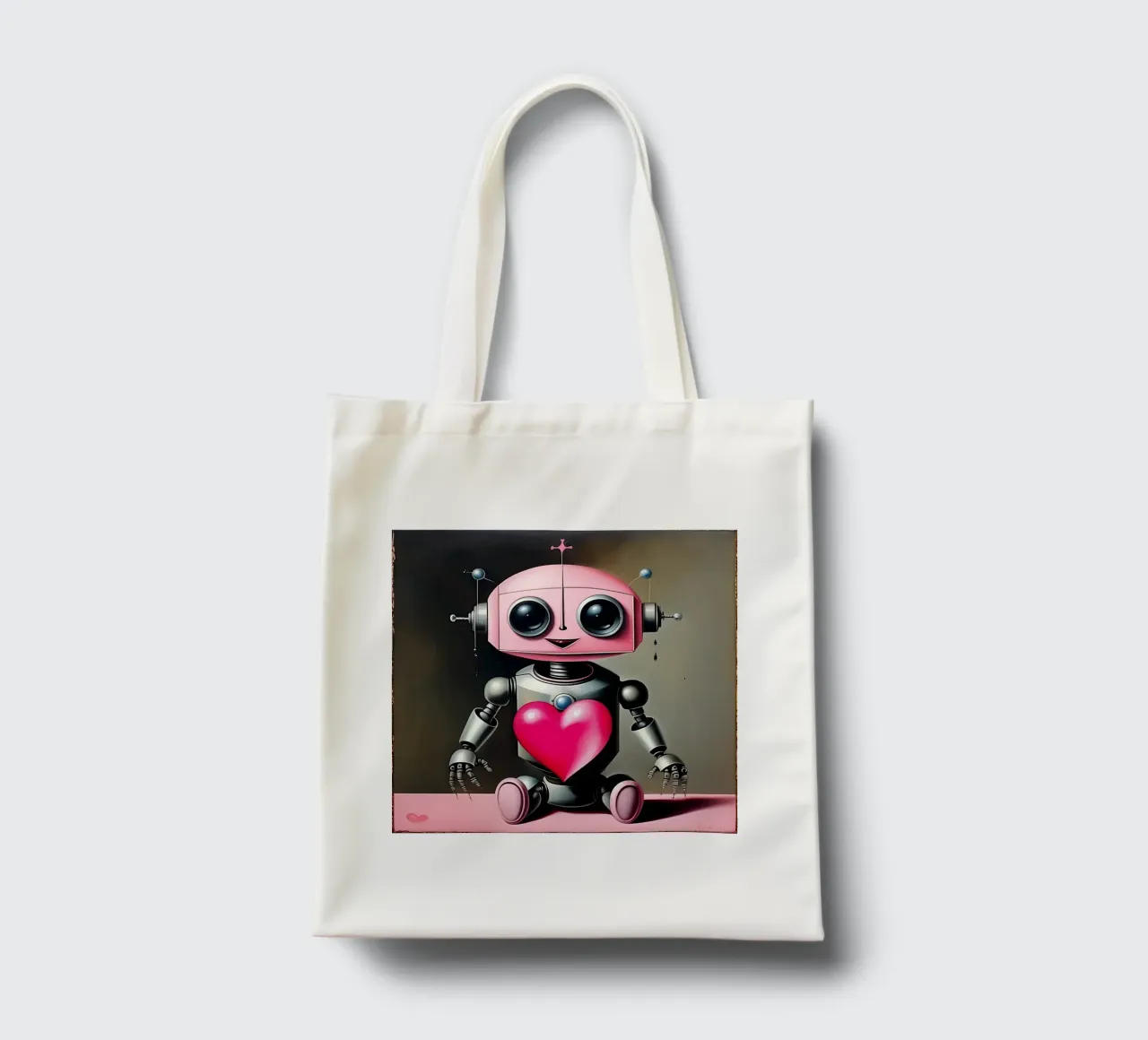 Robot con un cuore_21 borsa in juta da Pink- und LoveArt by LK
