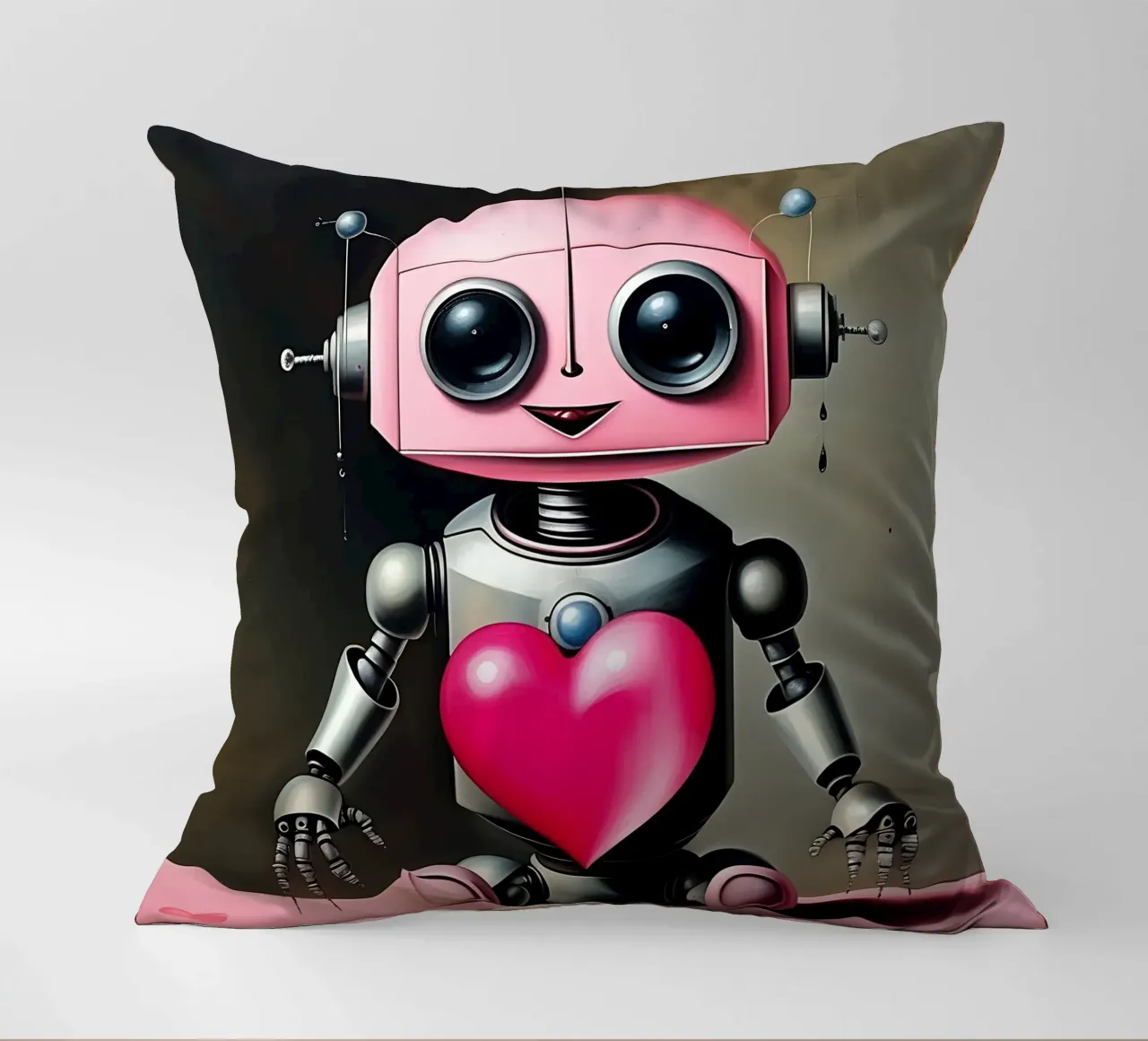 Robot con un cuore_21 cuscino da Pink- und LoveArt by LK