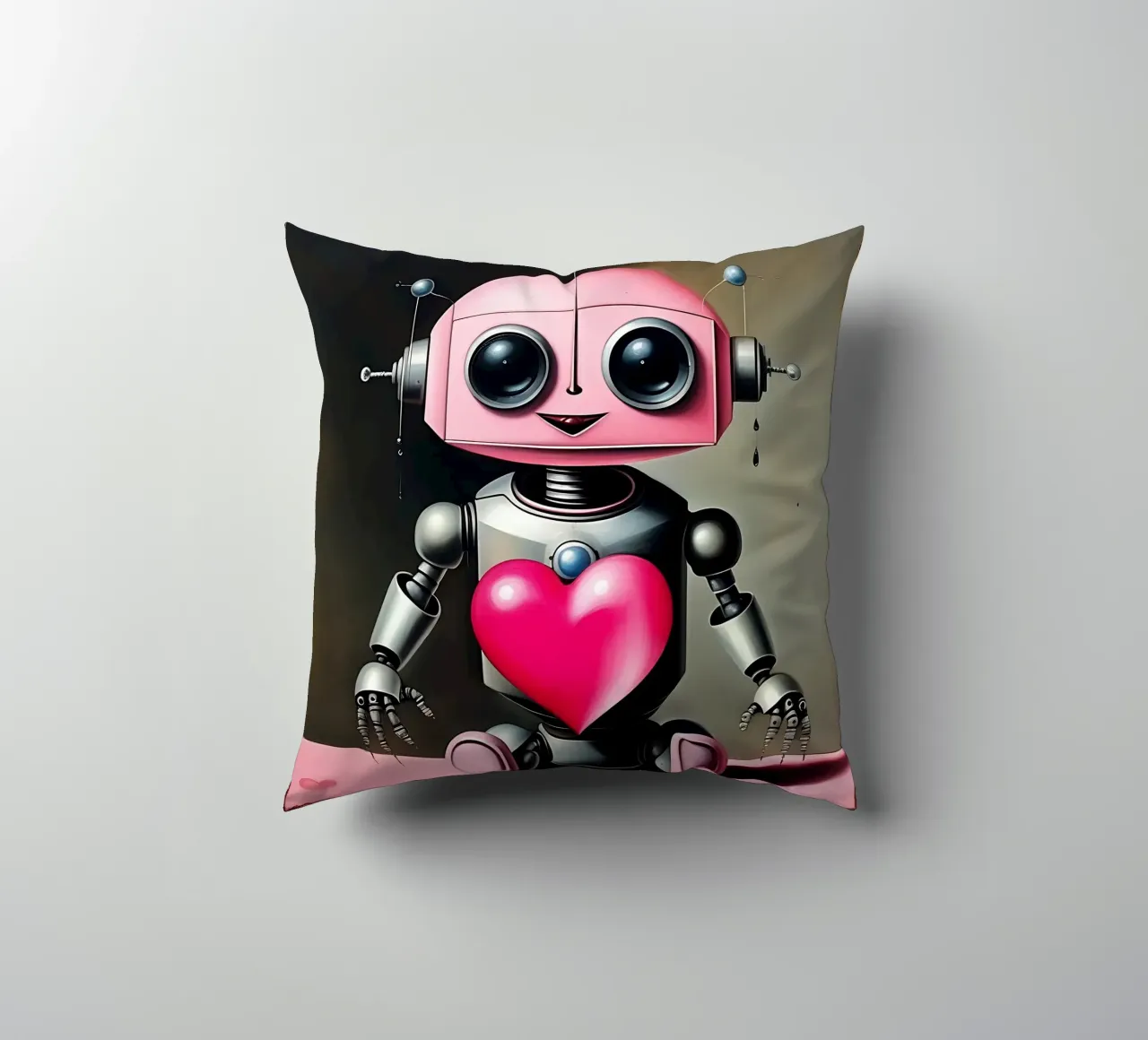 Robot con un cuore_21 cuscino da Pink- und LoveArt by LK