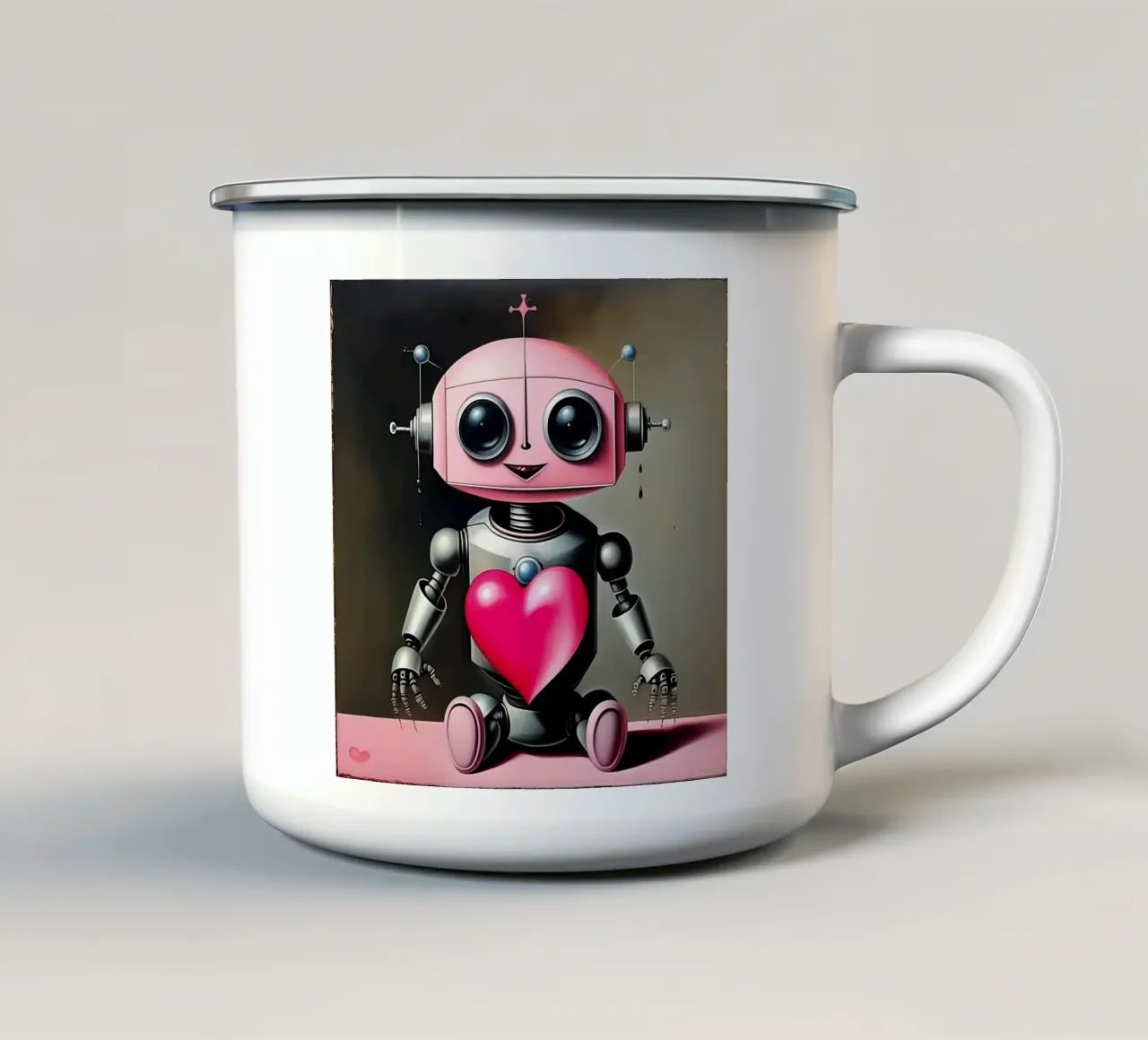Roboter mit Herz_21 Emaille Tasse von Pink- und LoveArt by LK