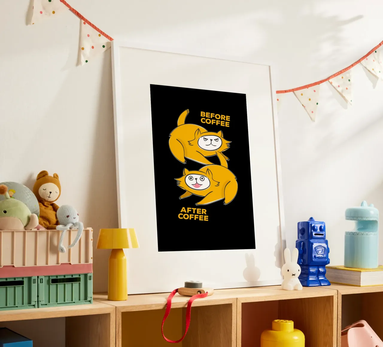 Prima del caffè Dopo il caffè poster con telaio in plastica da Bartosz Powalka