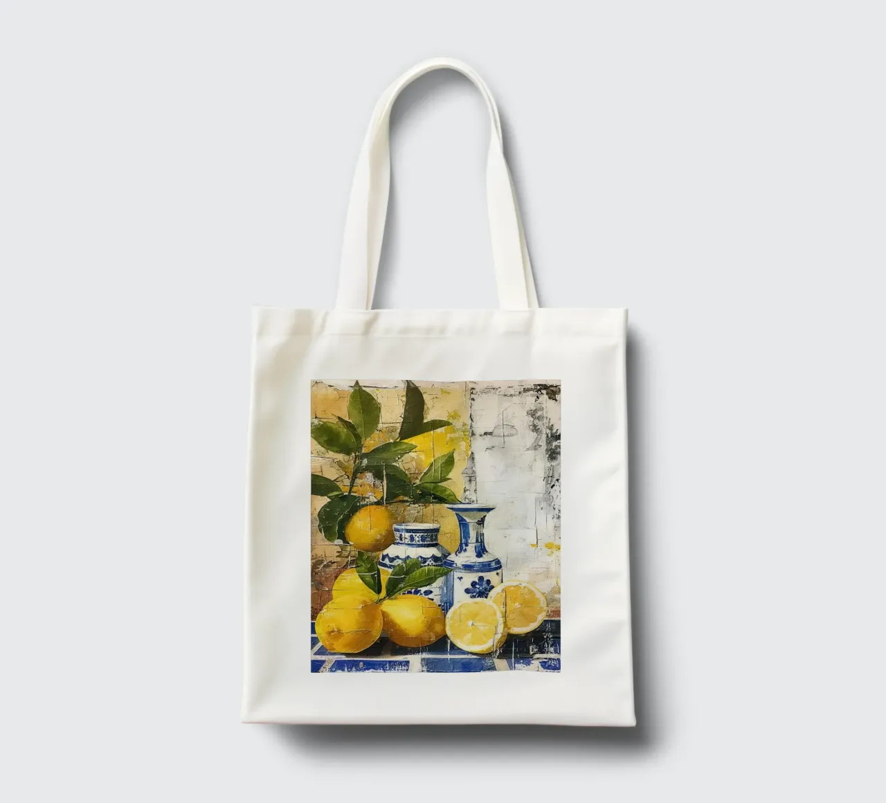 Lemons and vases borsa in juta da LisaArtes