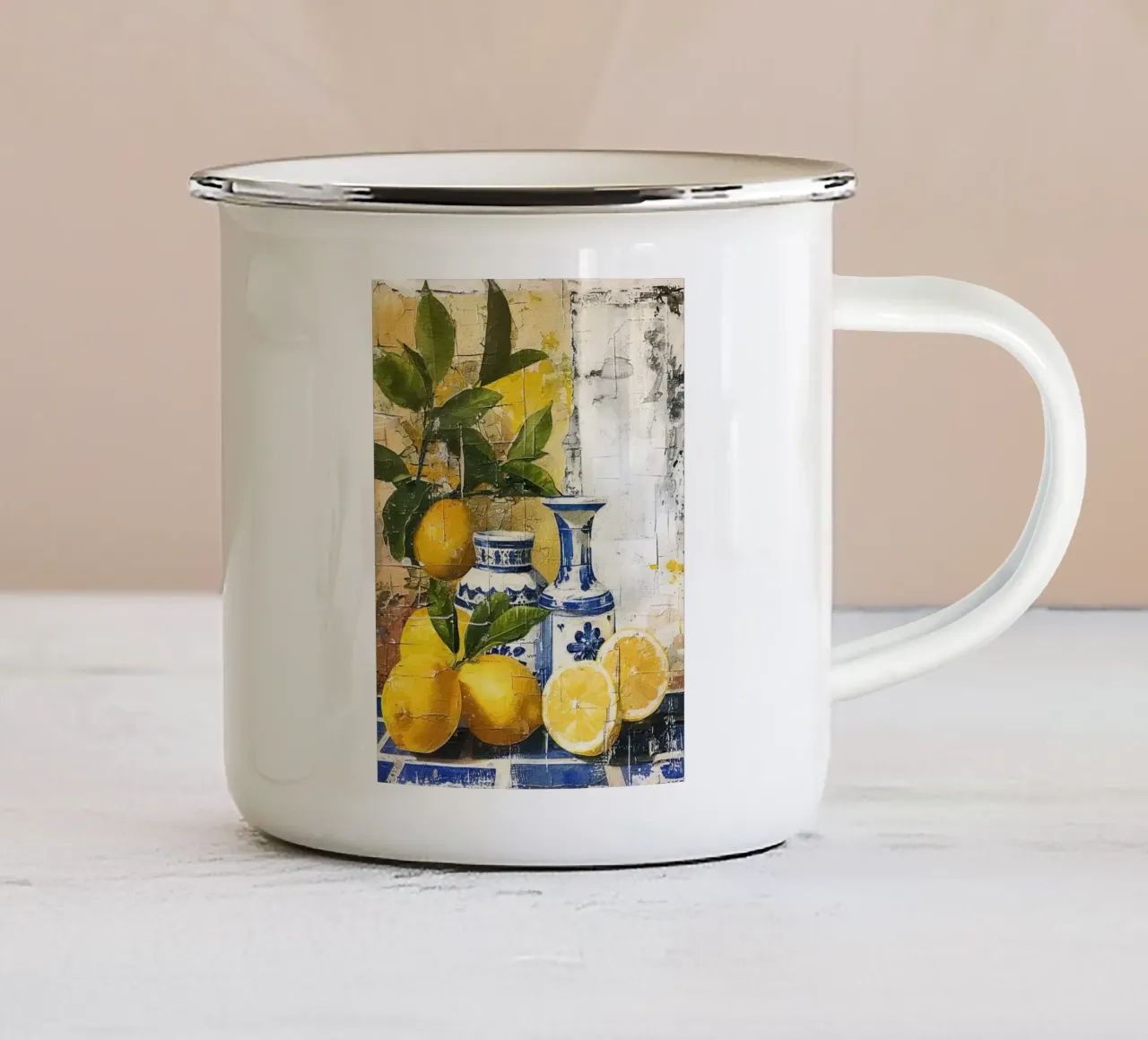 Lemons and vases tazza in smalto da LisaArtes