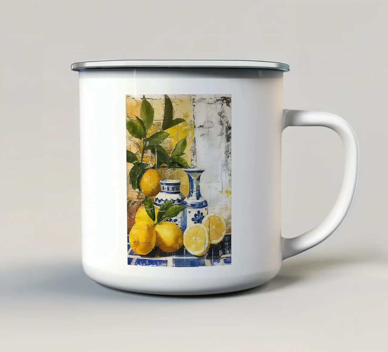 Lemons and vases tazza in smalto da LisaArtes