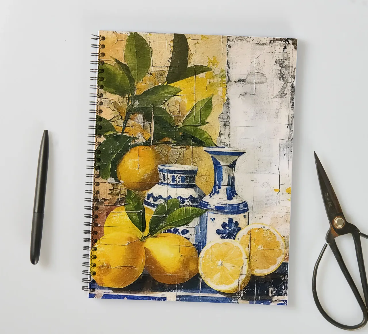Lemons and vases spiral notebook by LisaArtes