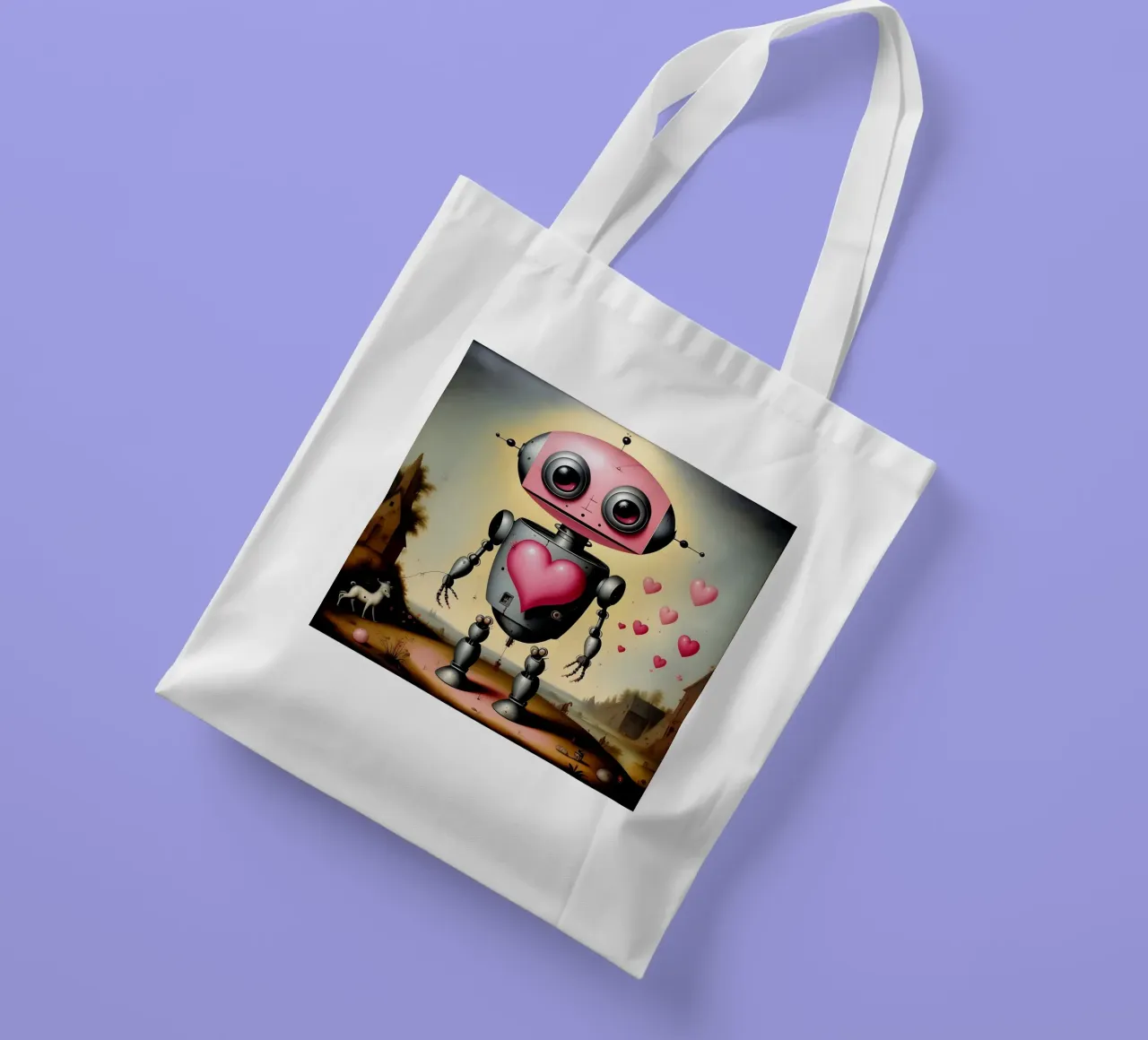 Robot con un cuore_22 borsa in juta da Pink- und LoveArt by LK