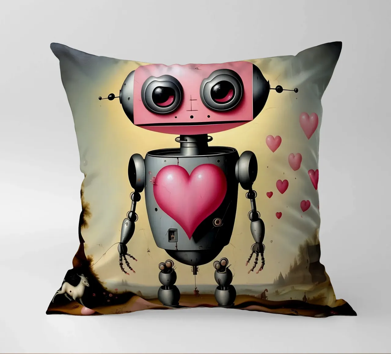 Robot con un cuore_22 cuscino da Pink- und LoveArt by LK