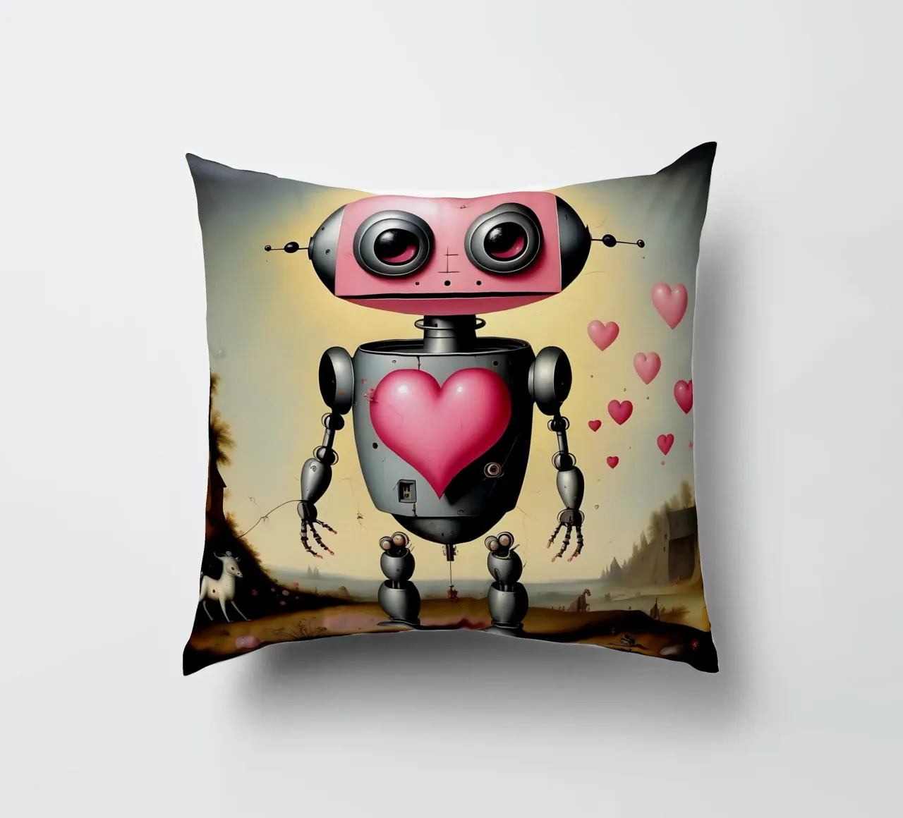 Robot con un cuore_22 cuscino da Pink- und LoveArt by LK