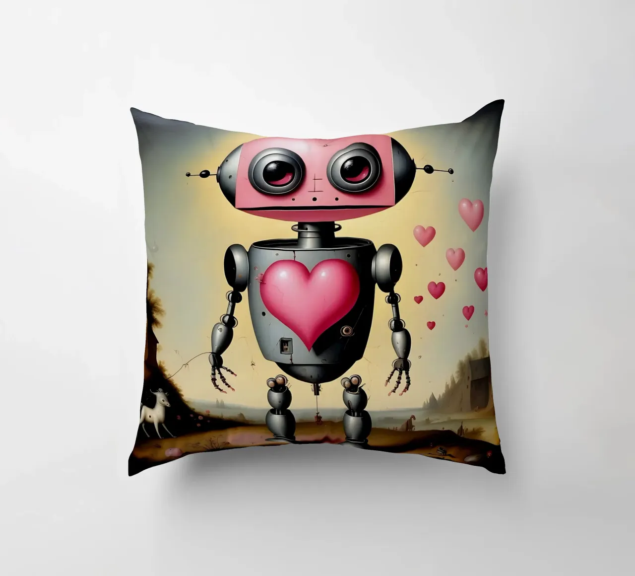 Robot con un cuore_22 cuscino da Pink- und LoveArt by LK