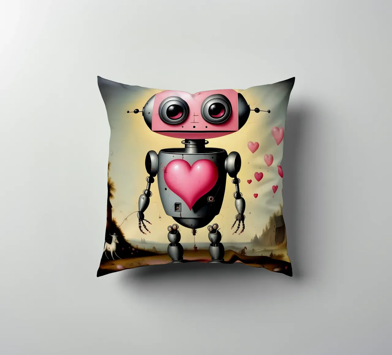 Robot con un cuore_22 cuscino da Pink- und LoveArt by LK