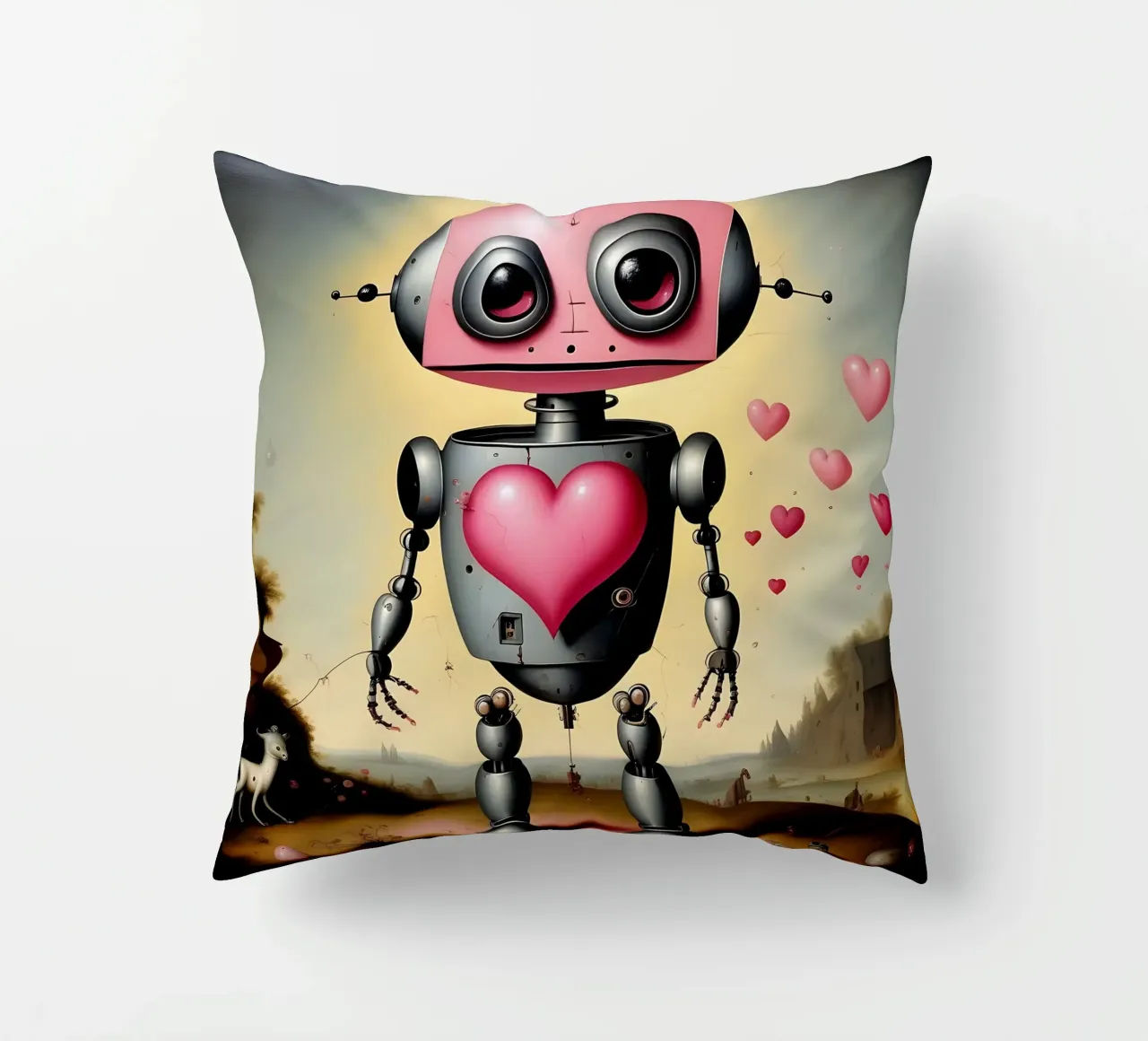 Robot con un cuore_22 cuscino da Pink- und LoveArt by LK